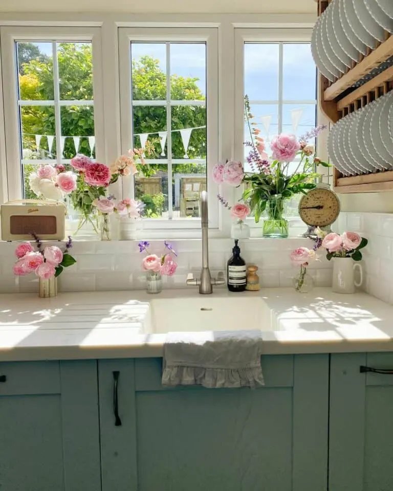 Pink Kitchen Window Flowers