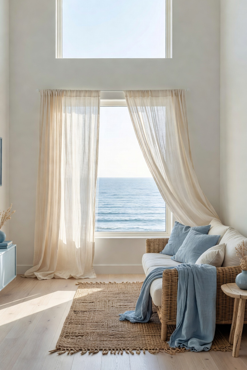 Sheer Curtains Filtering Ocean Light