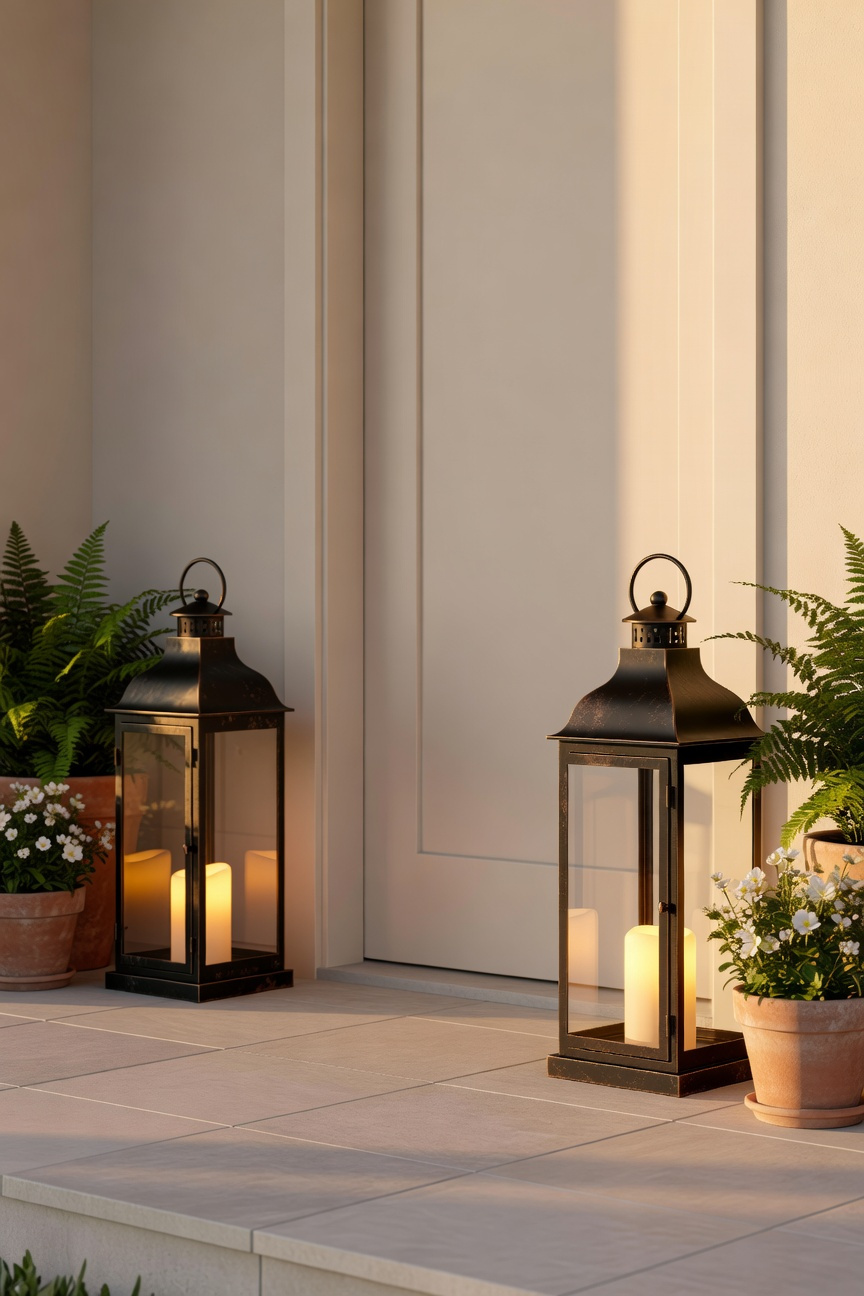 Solar Lanterns Flanking The Doorway