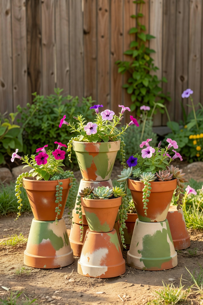 Spray Painted Terra Cotta Pot Clusters