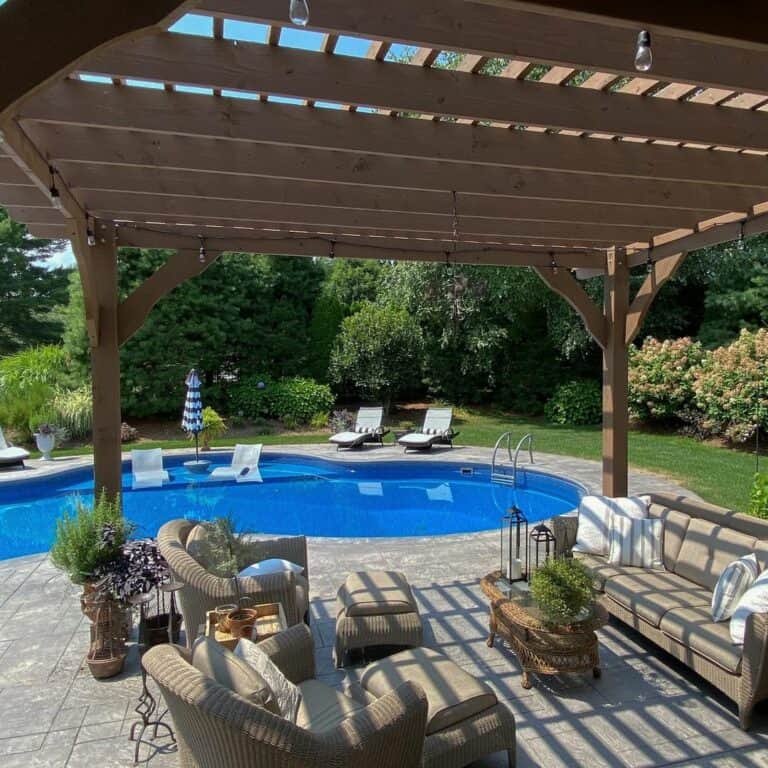 Stained Wood Poolside Pergola