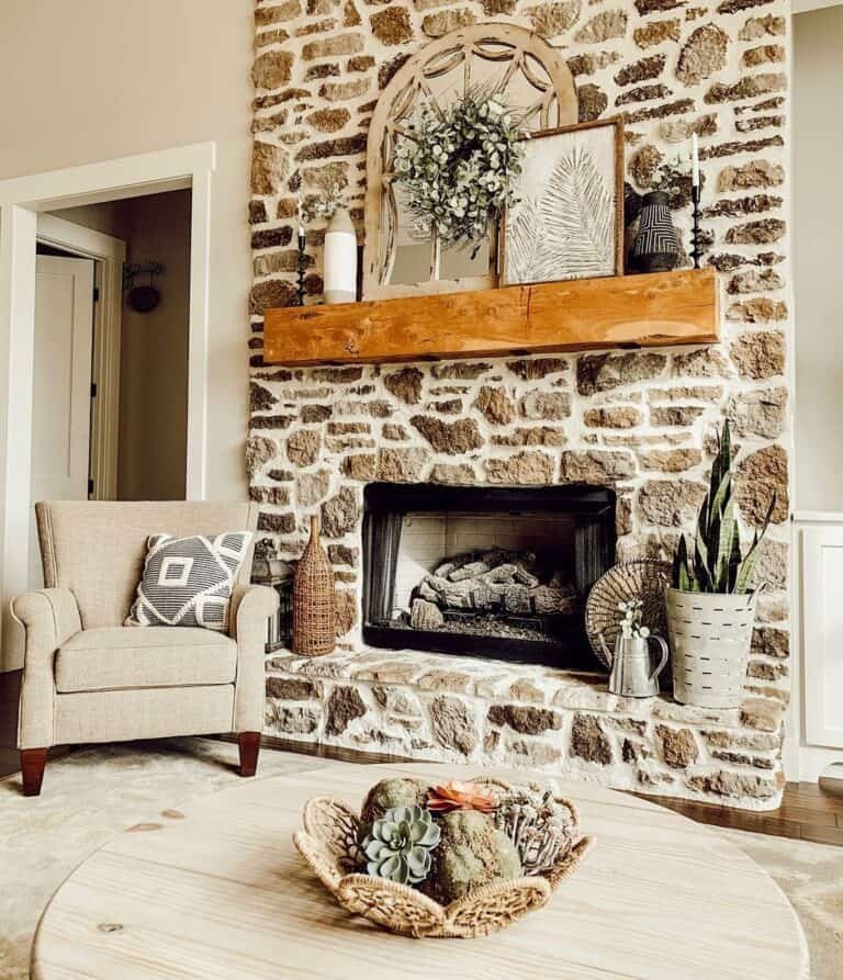 Stone and Wood Mantel