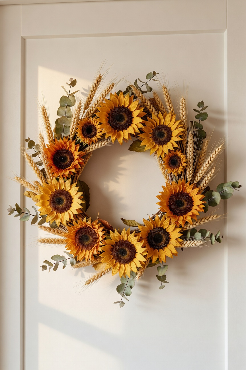 Sunflower Wreath On Front Door