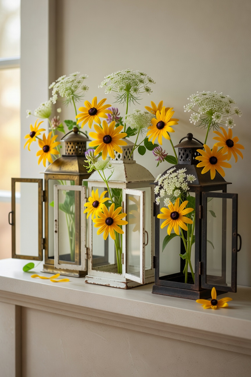 Vintage Lanterns With Wildflowers