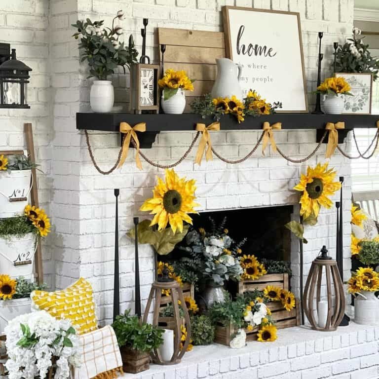 White Brick Sunflower Fireplace
