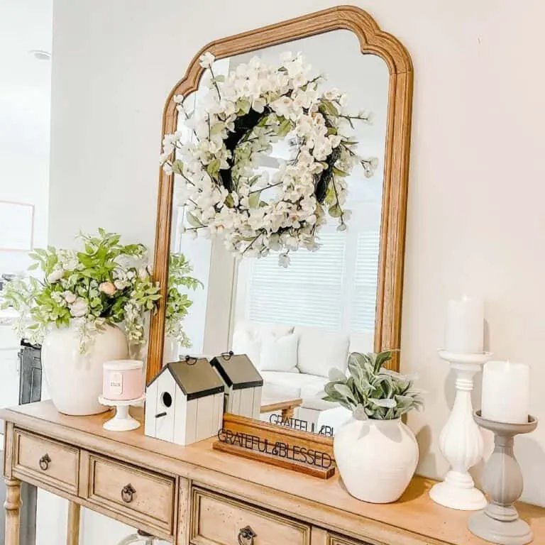 White Flower Mirror Wreath