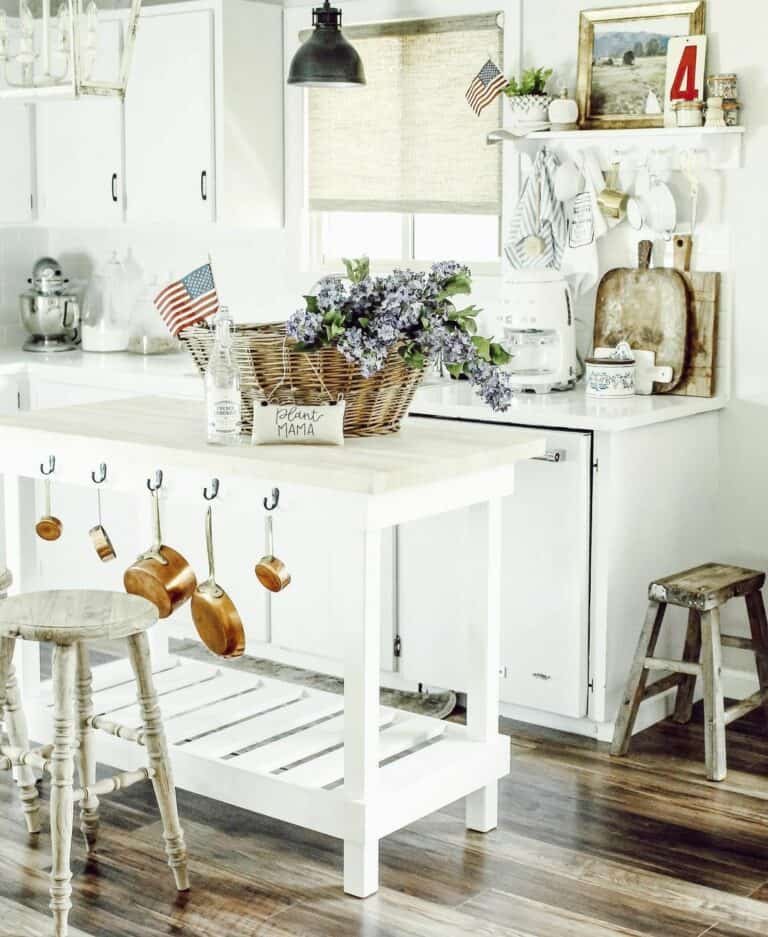 White Kitchen, Purple Flowers