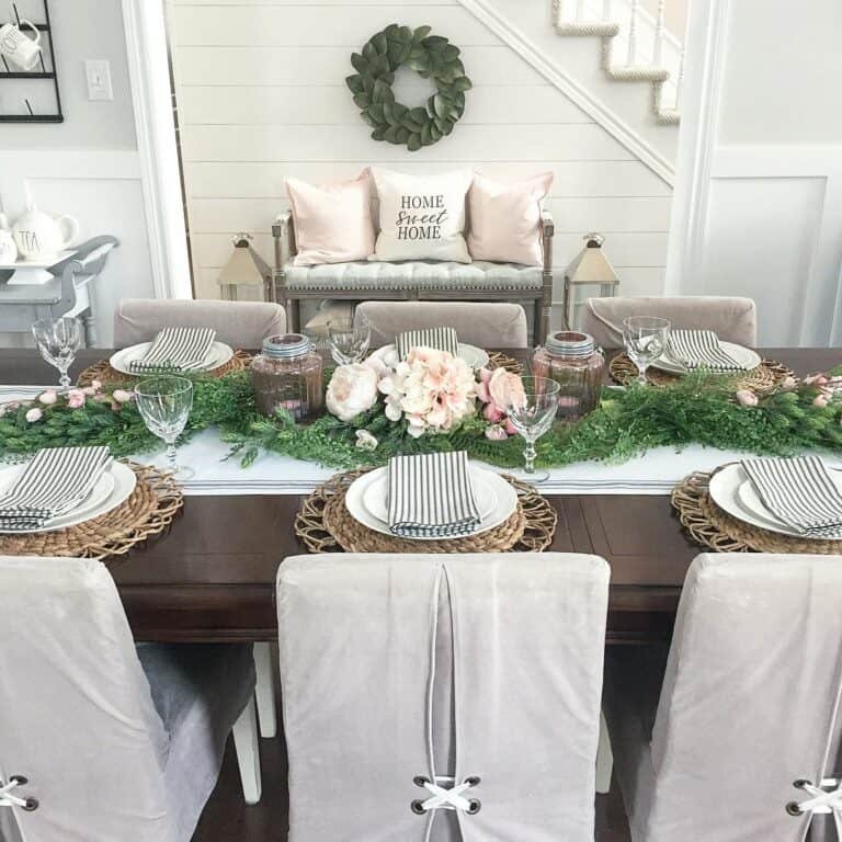 Wooden Table, Rattan Placemats