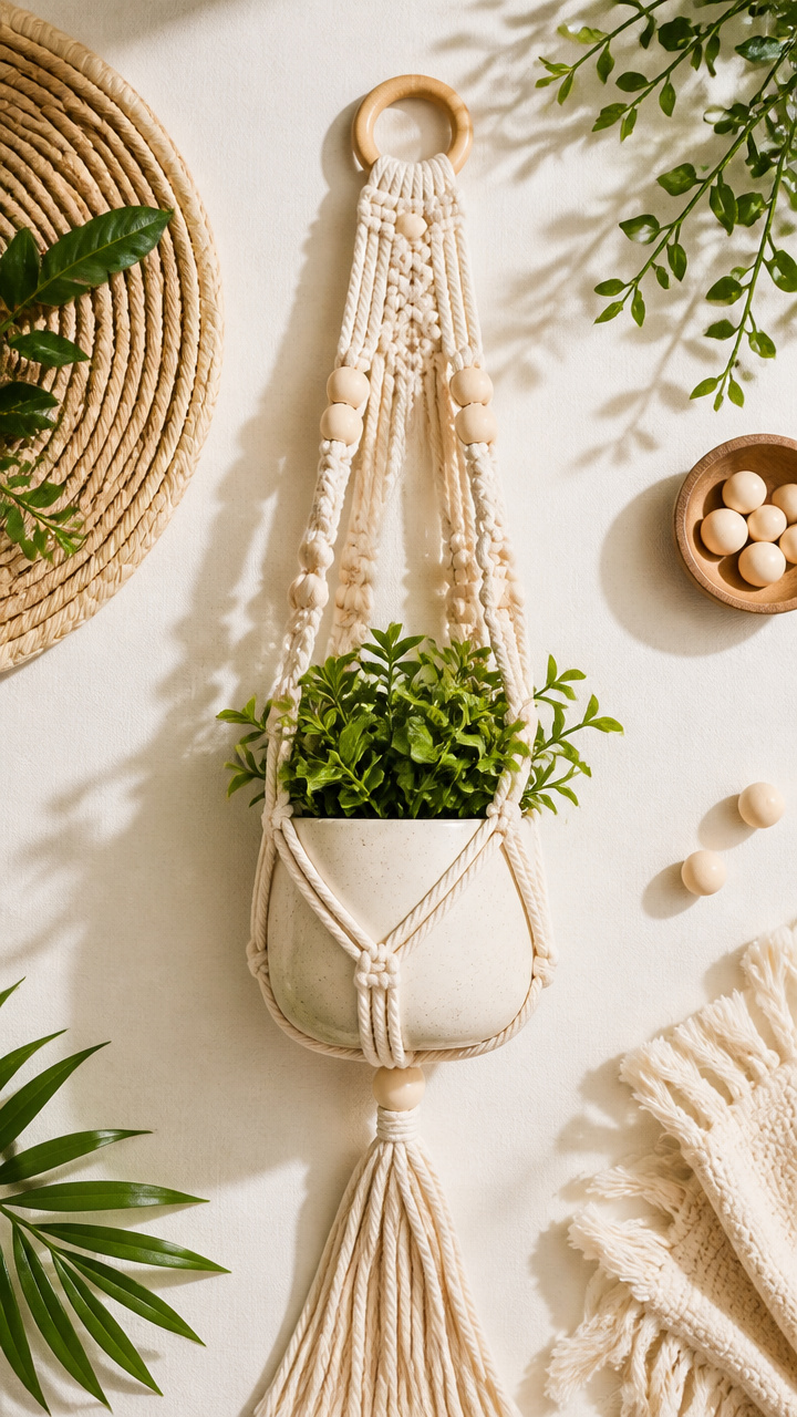 Macramé Plant Hanger with Beads