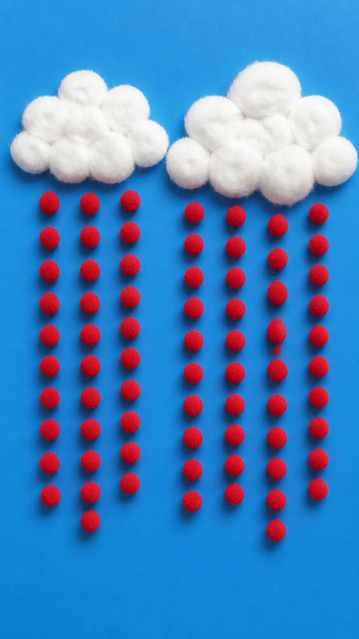 Red Pom-Pom Rain Art