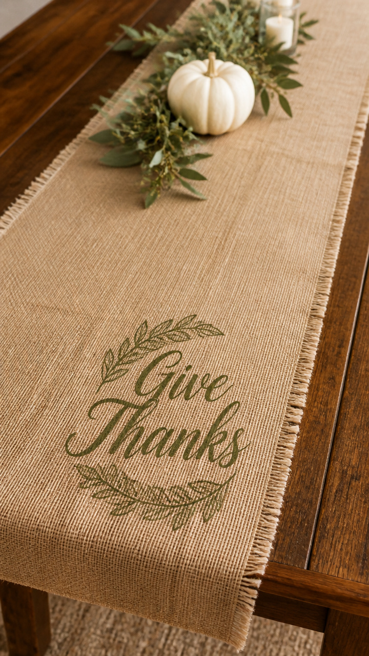Burlap Table Runner with Stenciled Quote