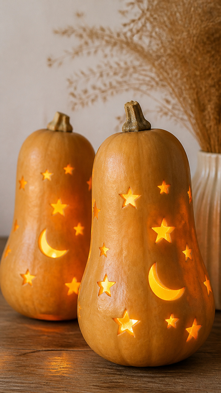 Carved Butternut Squash Lanterns
