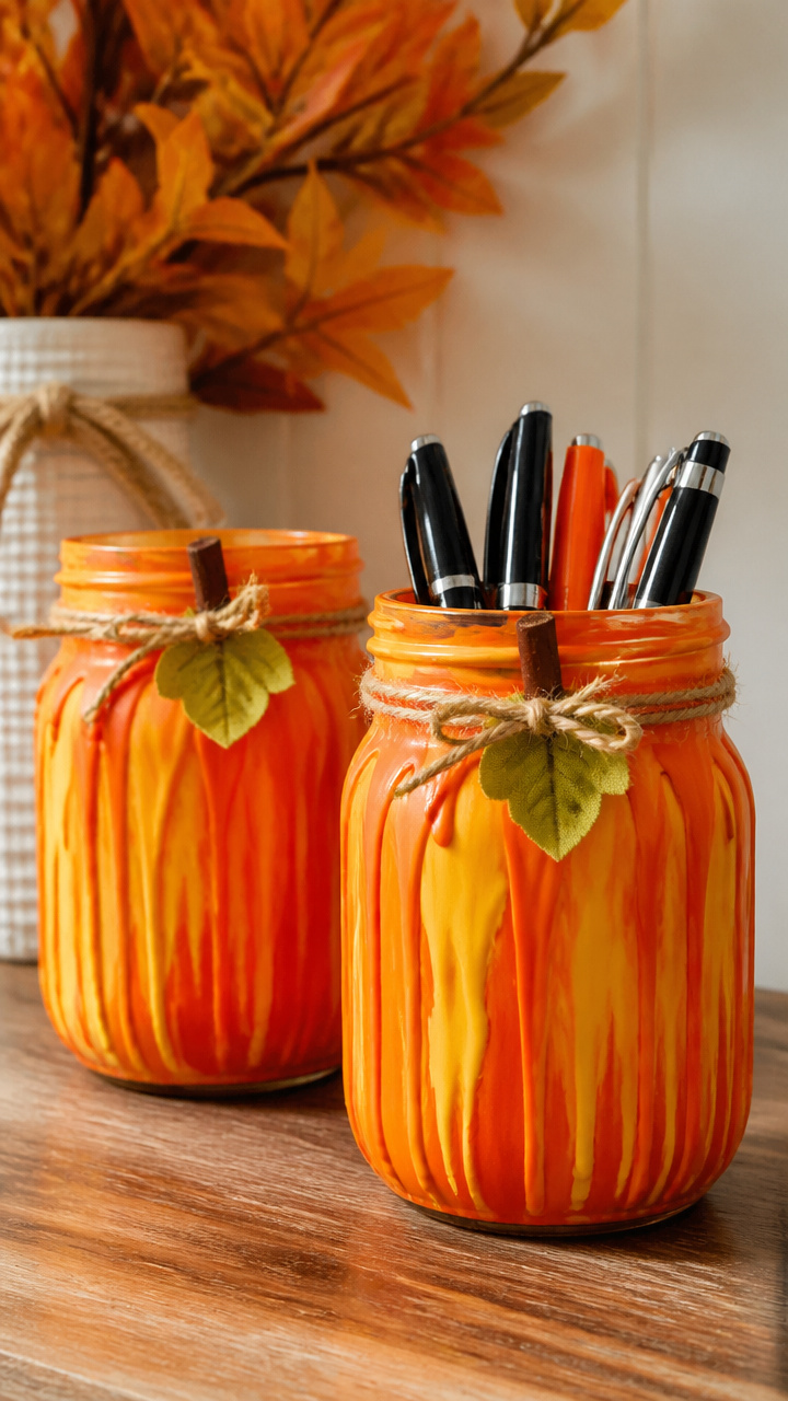 Crayon-Drip Pumpkin Jars