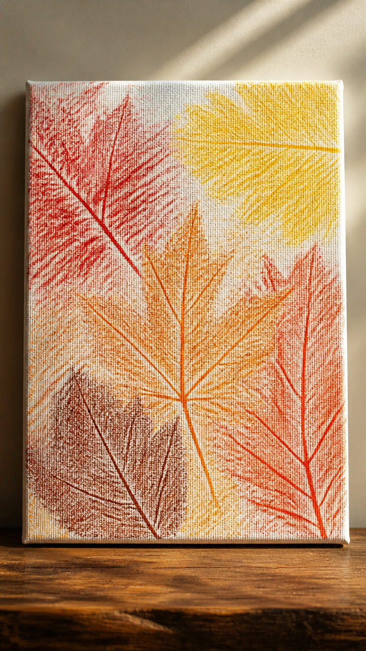 Crayon Leaf Rubbings on Canvas