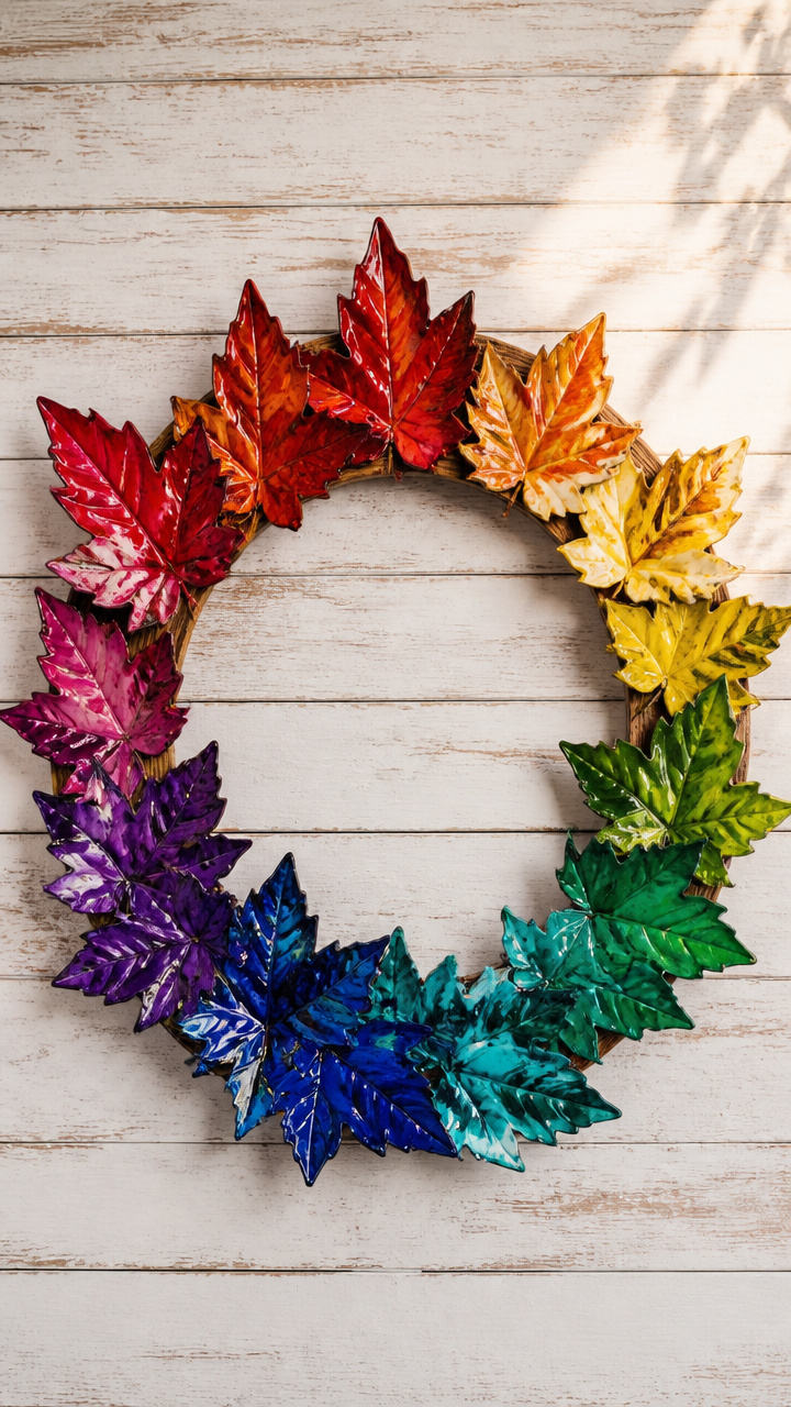 Crayon-Melt Leaf Art Wreath
