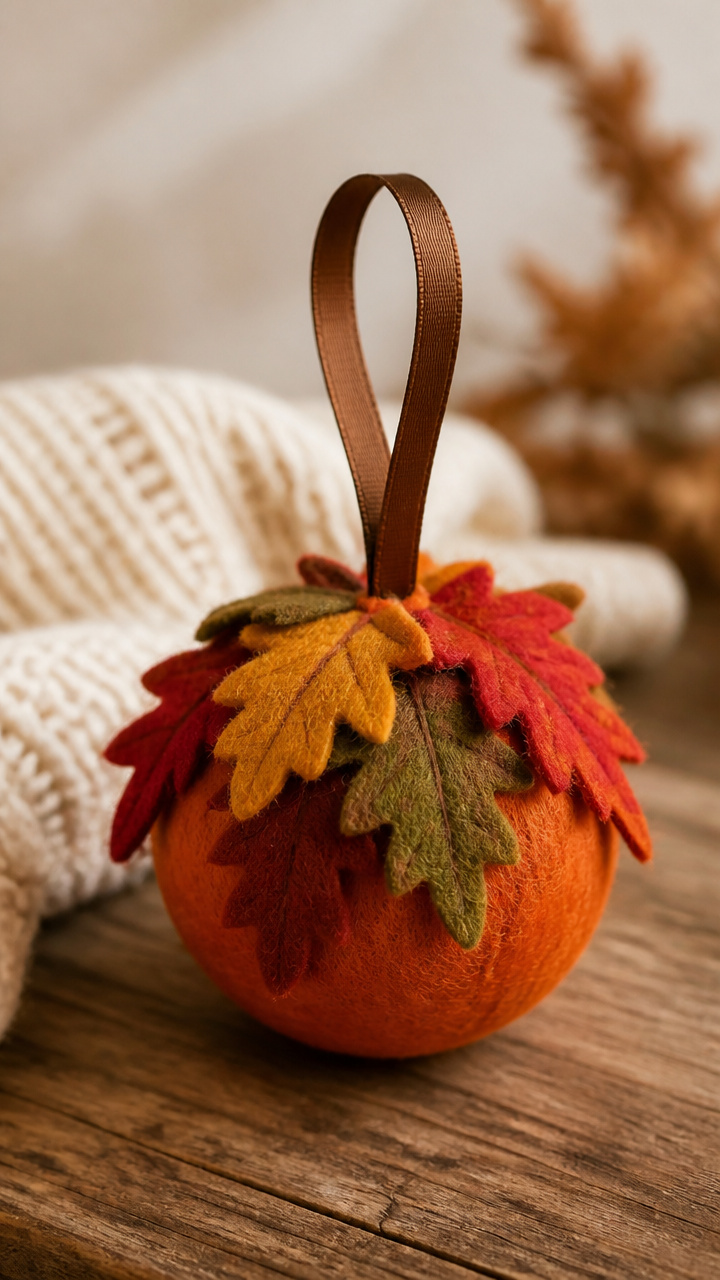 Felt Leaf Pumpkin Ornaments