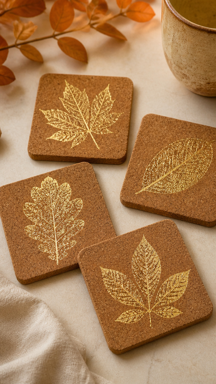 Foil-Embellished Leaf Coasters