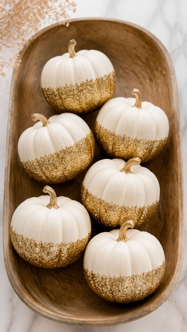 Glitter-Dipped Mini Pumpkins