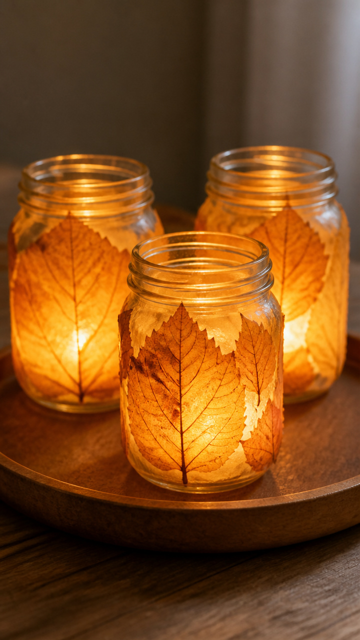 Leaf Lanterns with Mason Jars