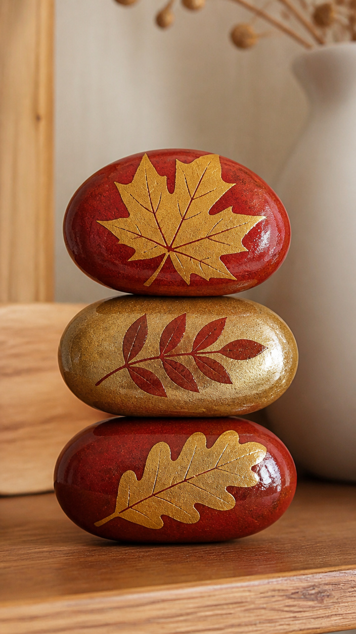 Leaf Painted Rock Stack