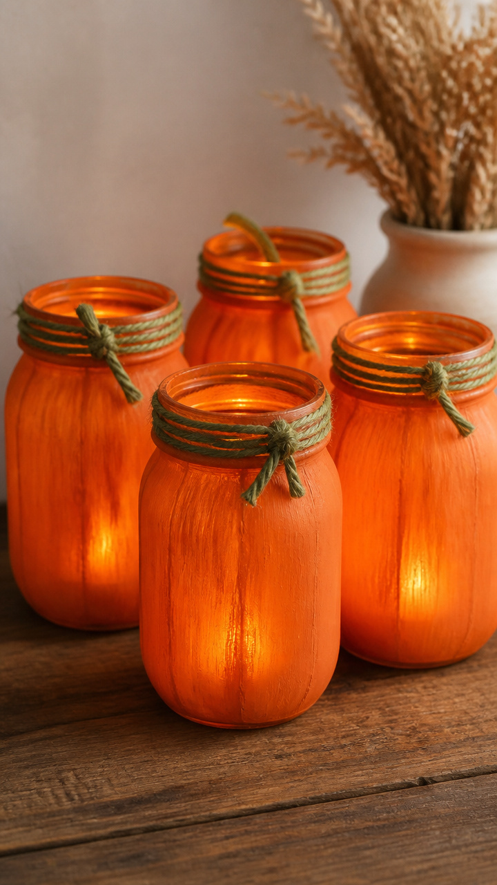Painted Mason Jar Pumpkins