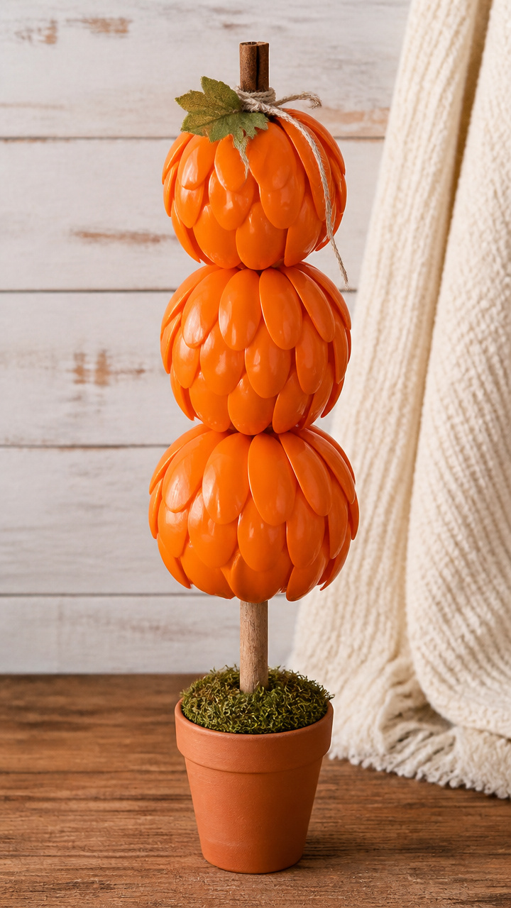 Plastic Spoon Pumpkin Topiary