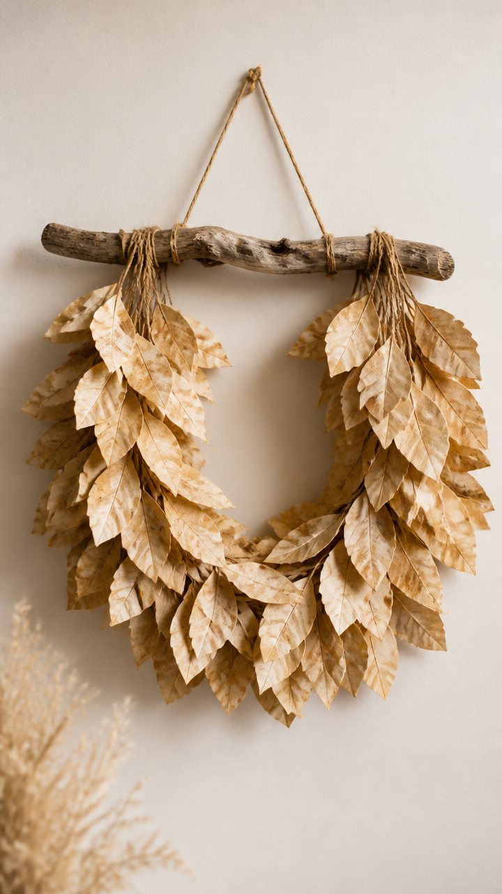 Tea-Stained Paper Leaf Wreath