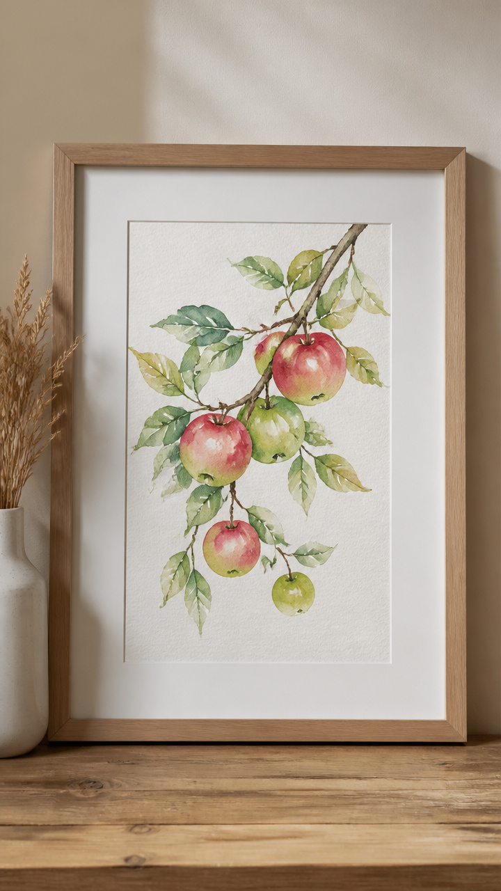 Watercolor Apple Branch Wall Art