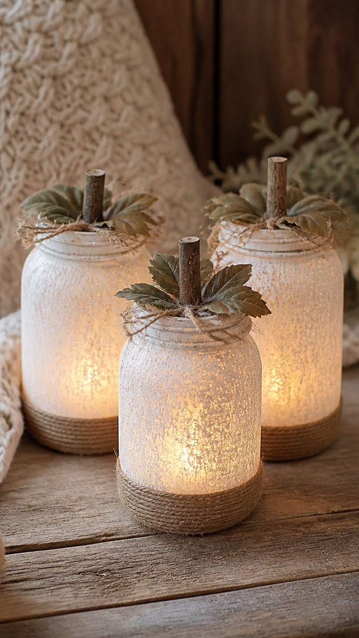 Whitewashed Mason Jar Pumpkins