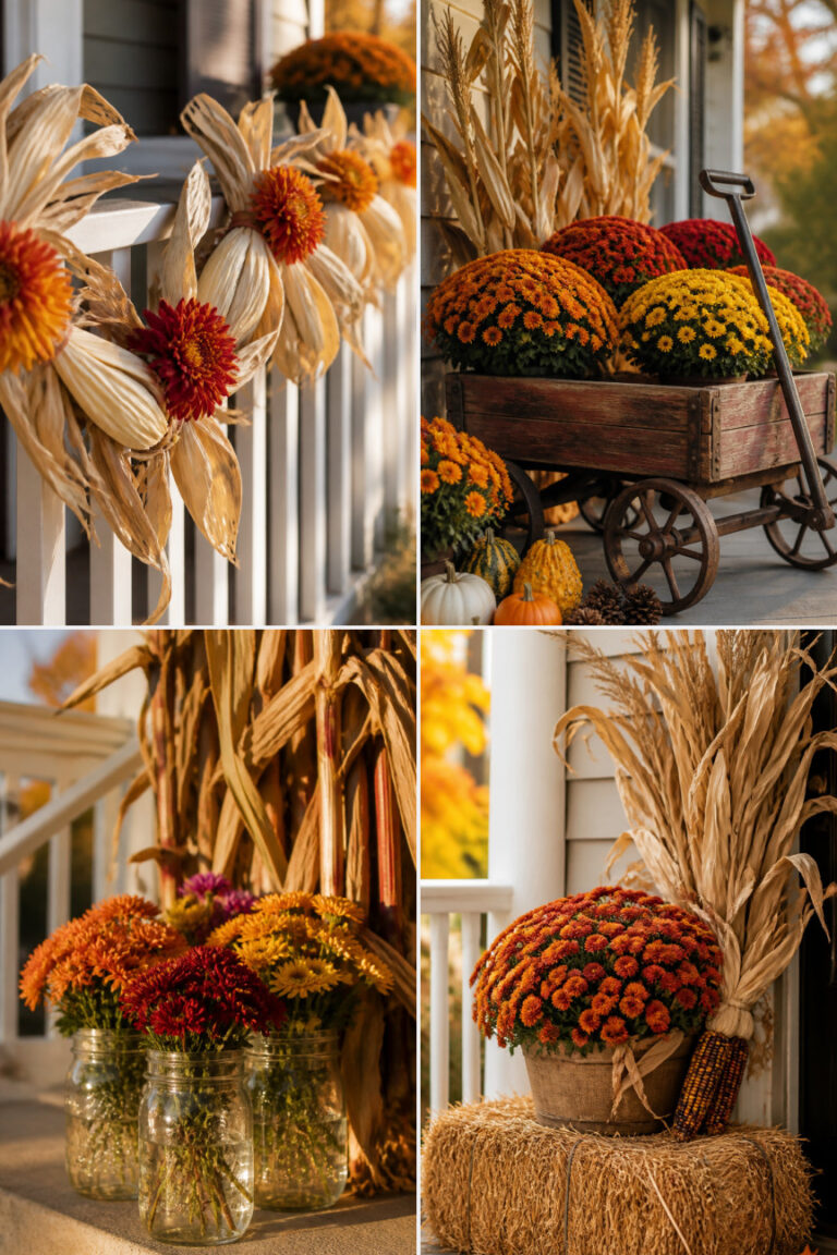 15 Corn Stalk and Mum Porch Decorations Perfect for Thanksgiving