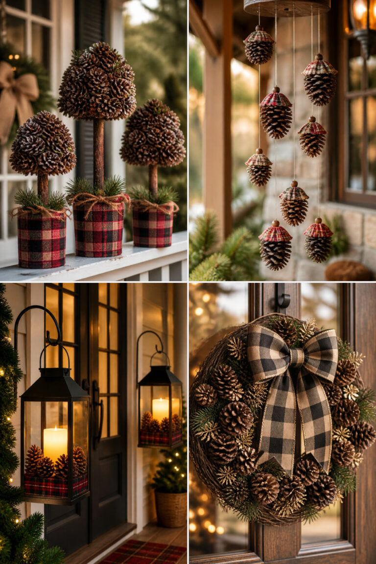 15 Cozy Christmas Porch Decor Ideas With Plaid and Pinecones