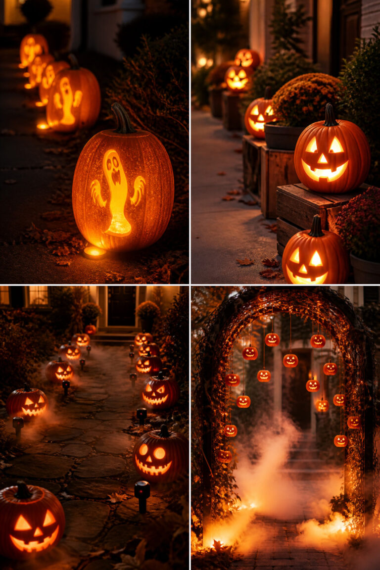 15 Haunted Pumpkin Pathway Ideas to Light Up Your Front Walk