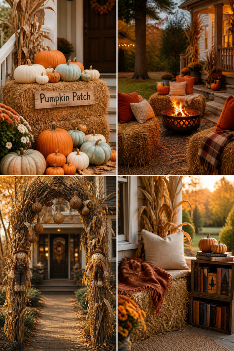 15 Hay Bale and Corn Stalk Porch Decor Ideas for a Cozy Halloween