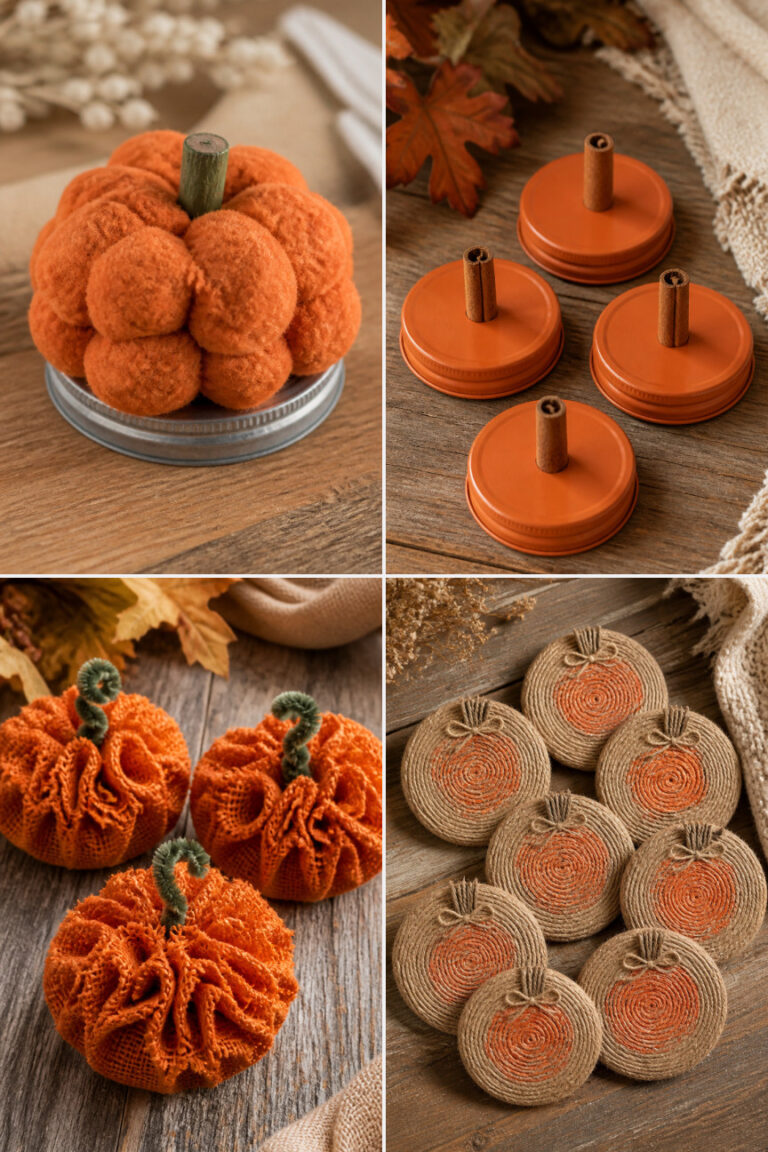 15 Mason Jar Lid Pumpkin Crafts for Farmhouse Fall Decor