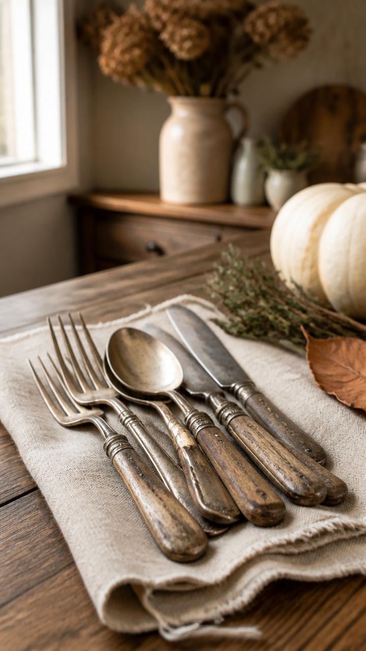 Antique Silverware with Worn Handles