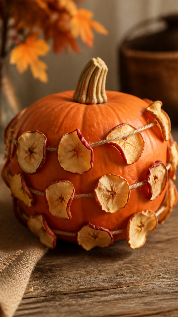 Apple Slice Garland Wrapped Around a Pumpkin