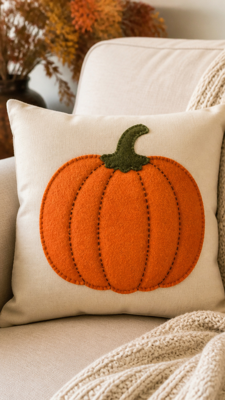 AppliquΓ©d Felt Pumpkin Pillow