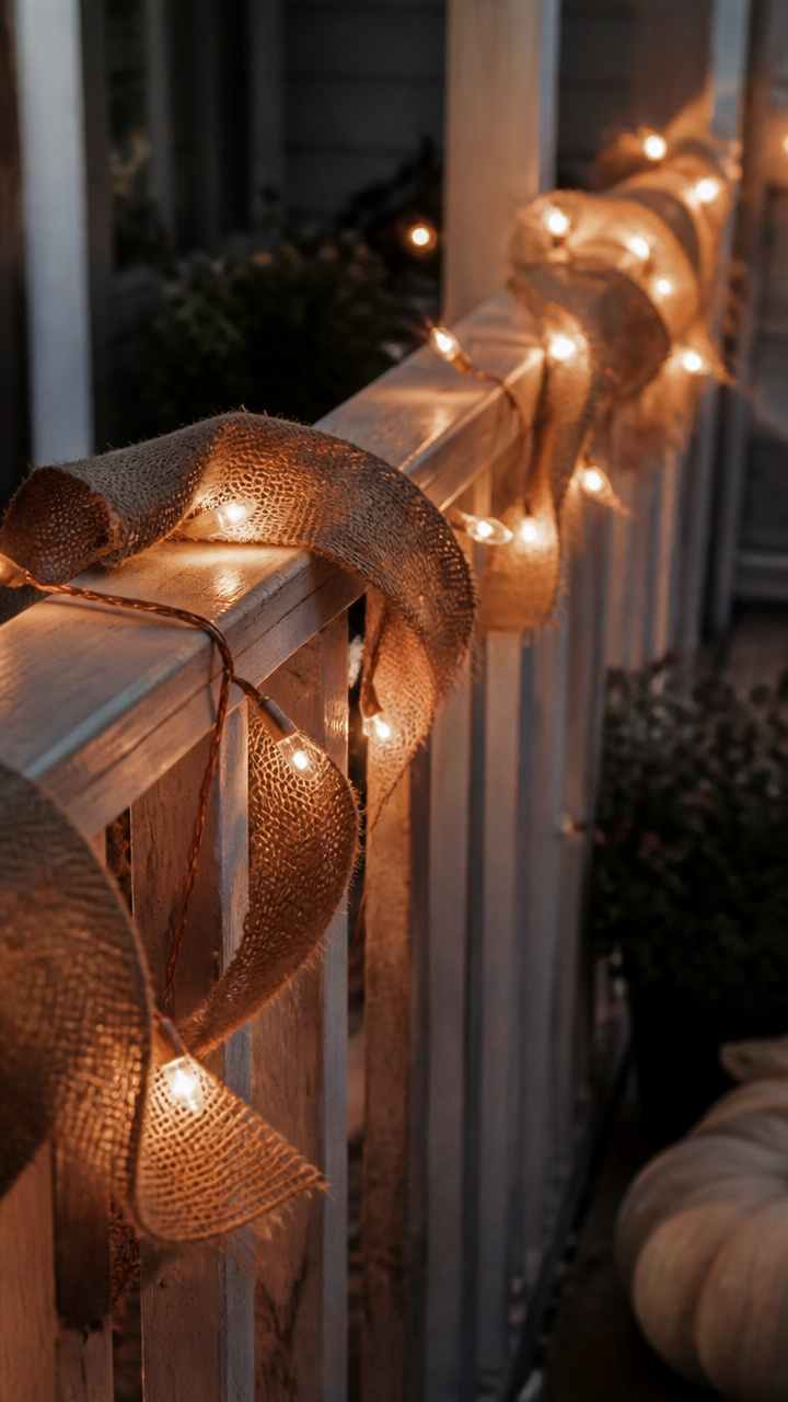 Bare Bulb String Lights Wrapped in Burlap Strips
