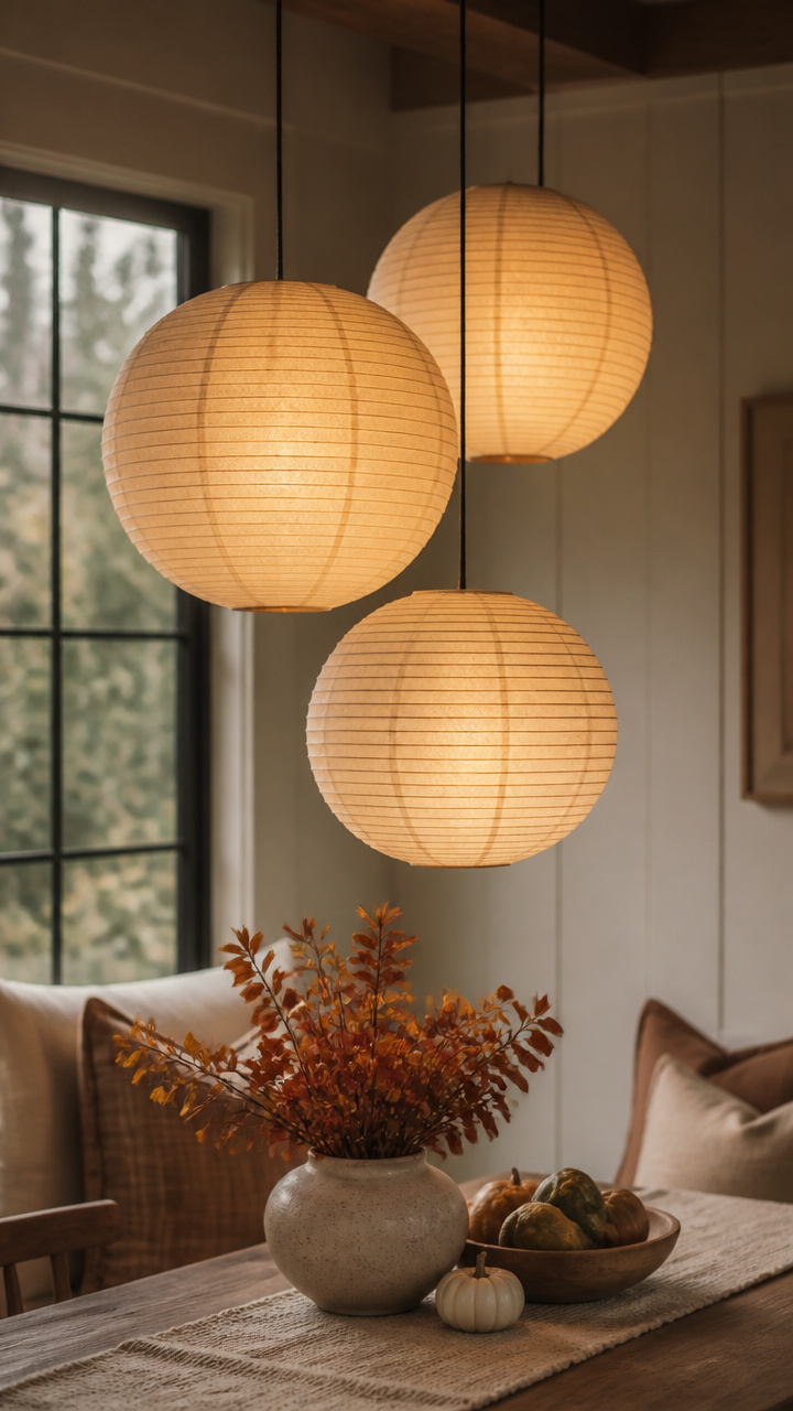 Beige Paper Lanterns for Soft Overhead Lighting