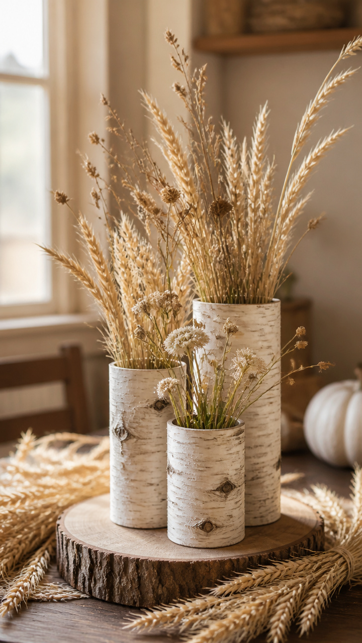 Birch Branch Vase with Wild Dried Grasses