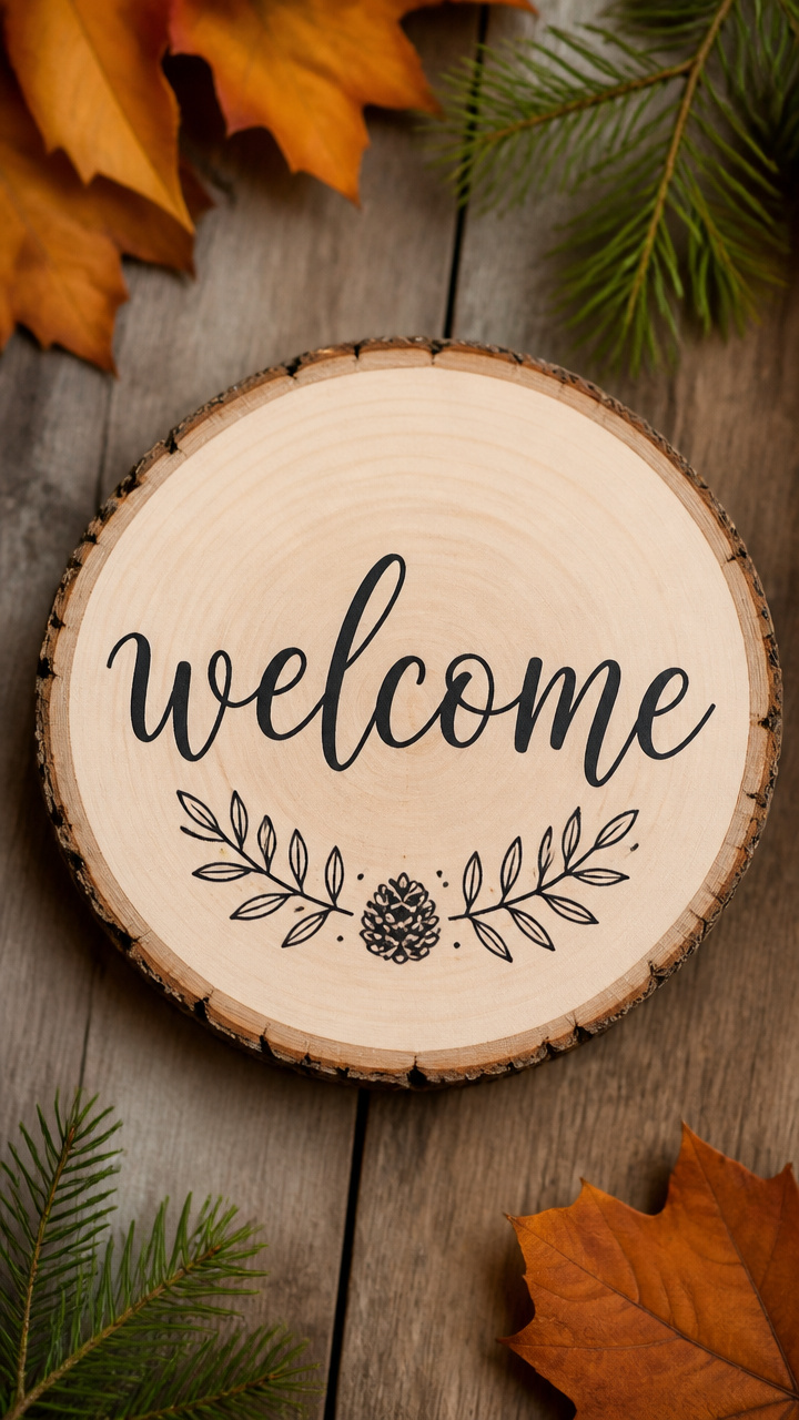 Birch Slice Welcome Plaque
