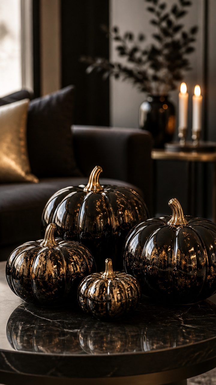 Black Glass Pumpkins with Metallic Luster