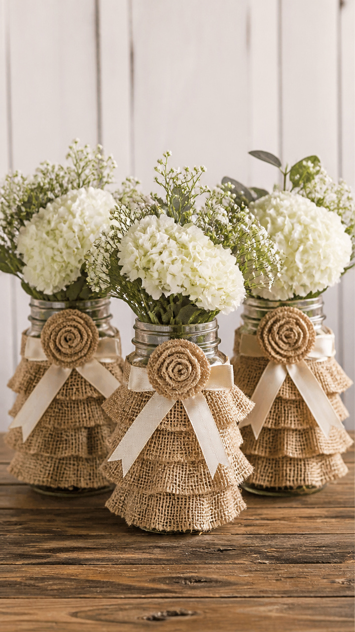 Burlap Flower Vases