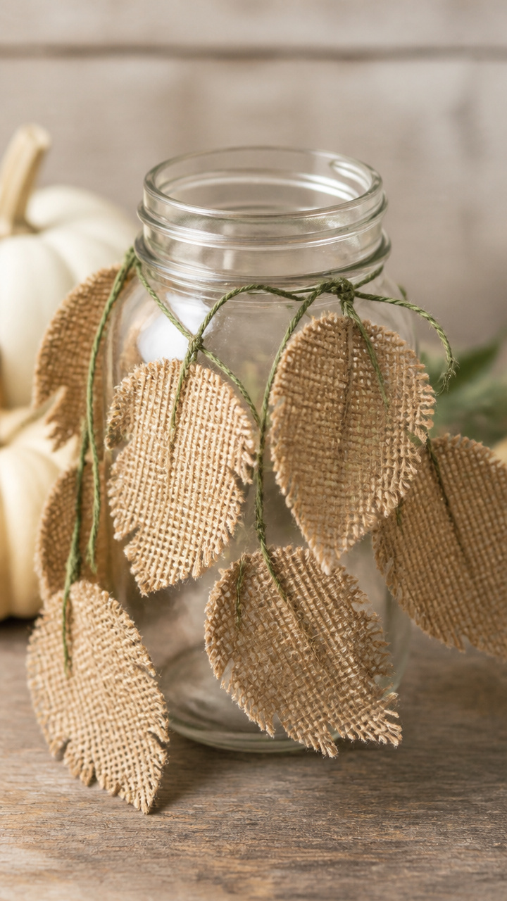 Burlap Leaf Garland Jar