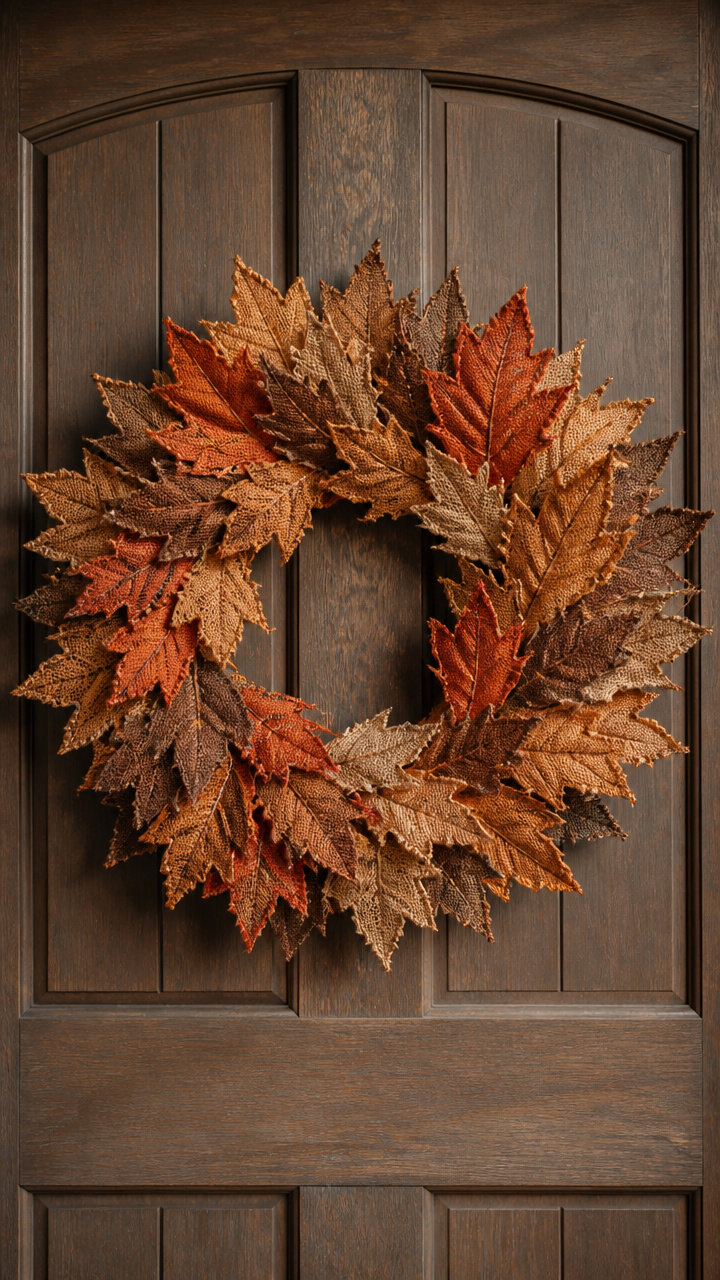 Burlap Ribbon Leaf Wreath