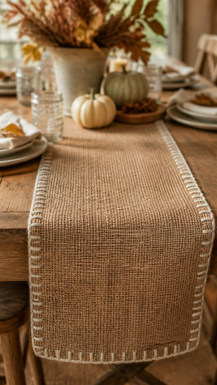 Burlap Table Runner with Stitched Edges