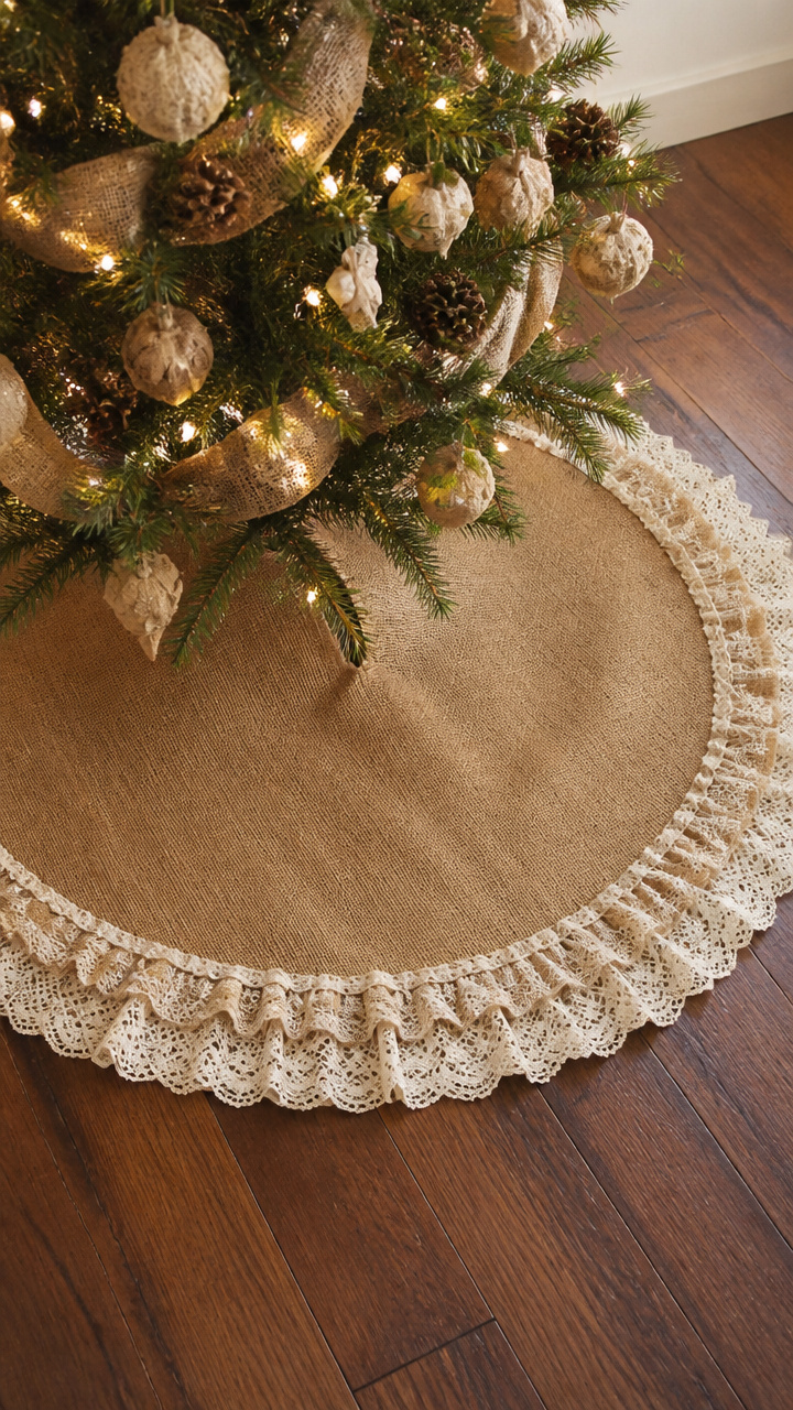Burlap Tree Skirt with Lace Trim