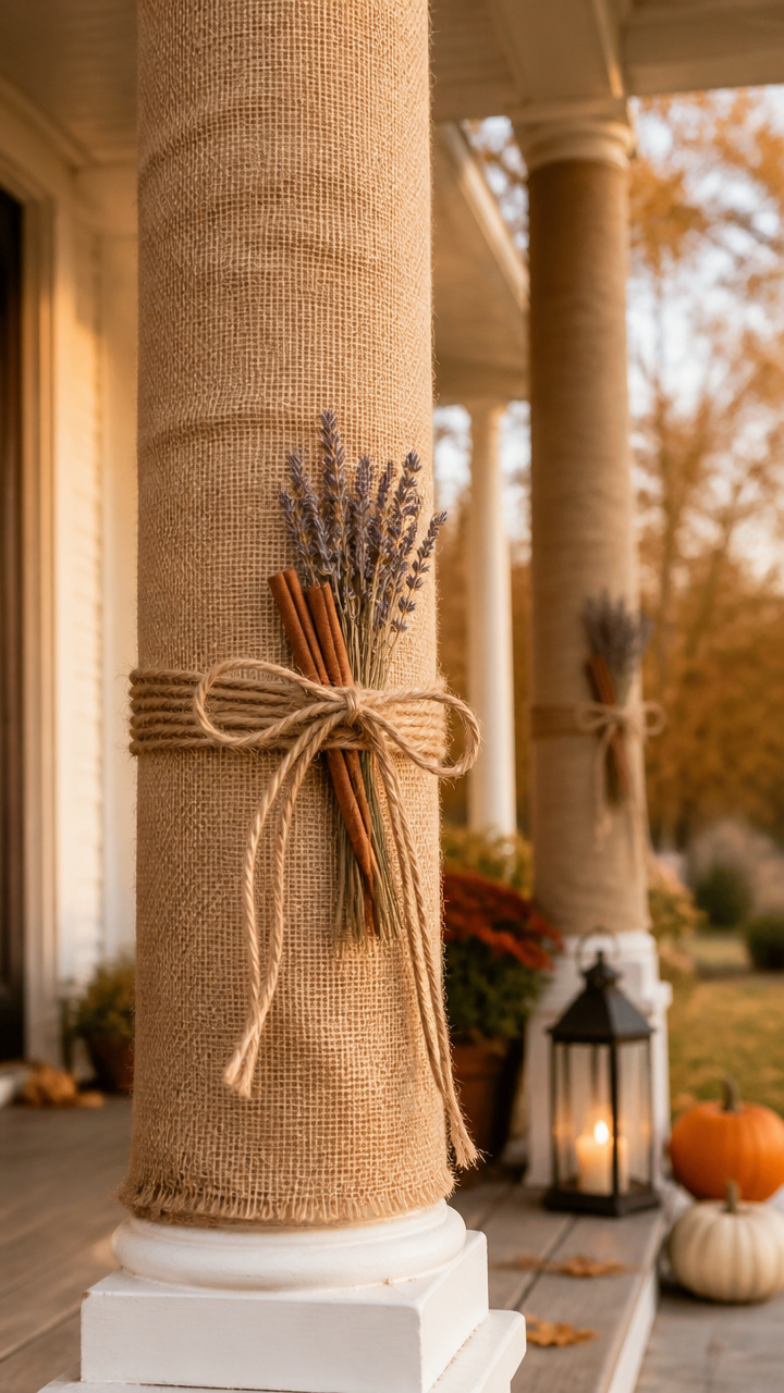 Burlap-Wrapped Pillars with Twine Accents