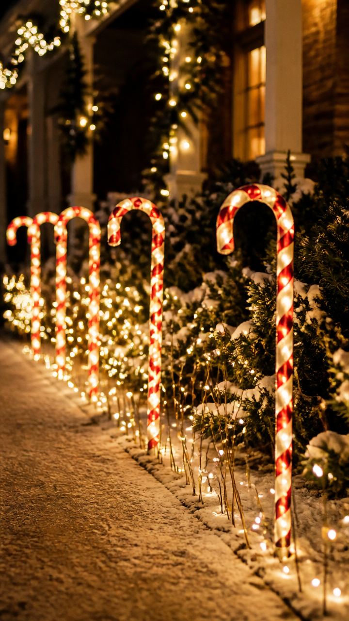 Candy Cane Lights Paired with White Twinkling Bulbs