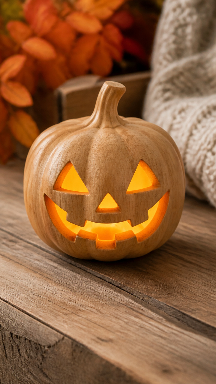 Carved Basswood Jack-O'-Lantern